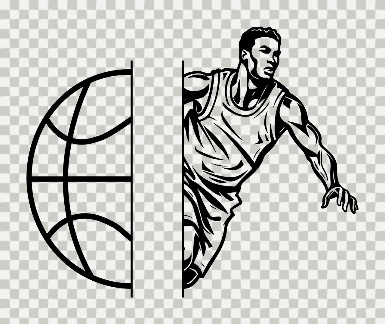 Basketball Split Design With Athlete stencil illustration black transparency and detail preview thumbnail