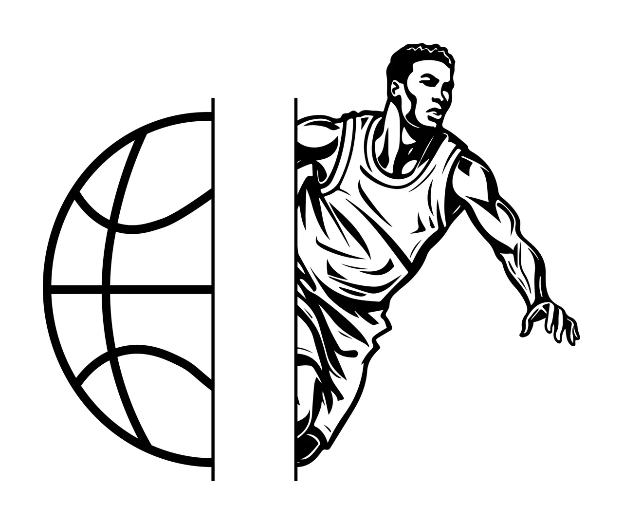 Basketball Split Design With Athlete stencil illustration black