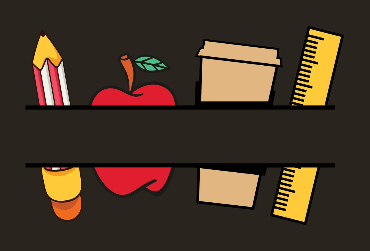 School Supplies Silhouette With Empty Banner pencil apple cup contrast preview thumbnail