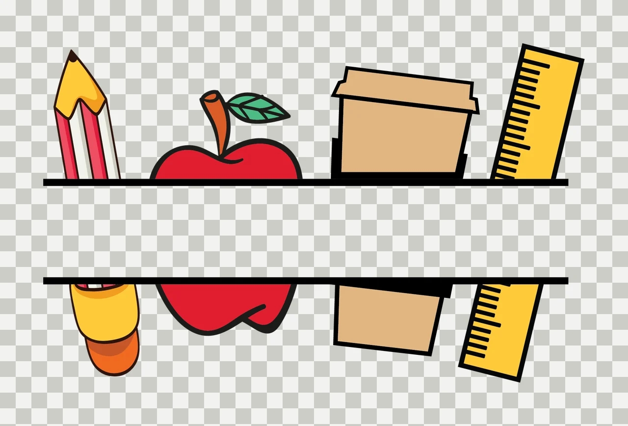 School Supplies Silhouette With Empty Banner pencil apple cup transparency and detail preview thumbnail