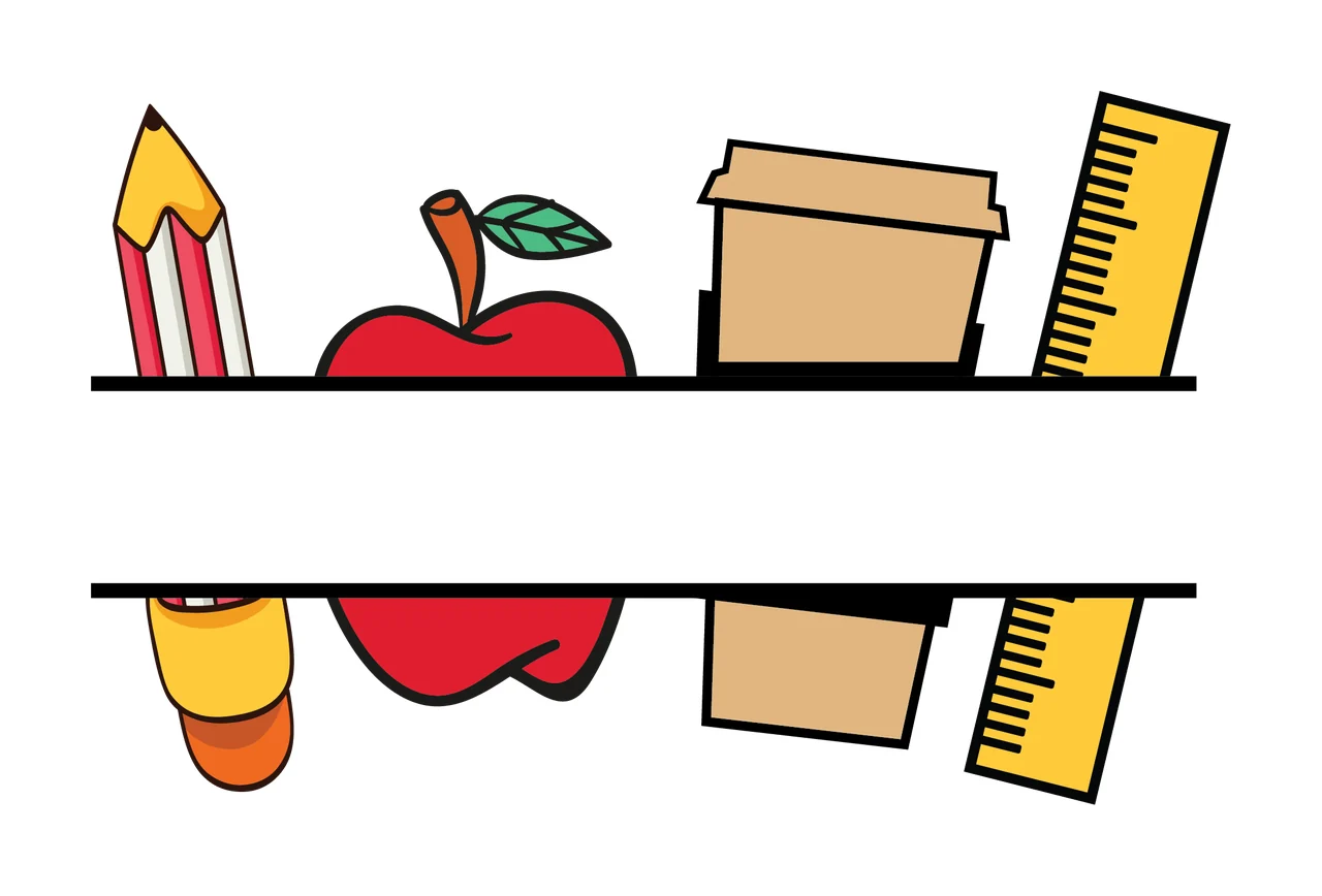 School Supplies Silhouette With Empty Banner pencil apple cup