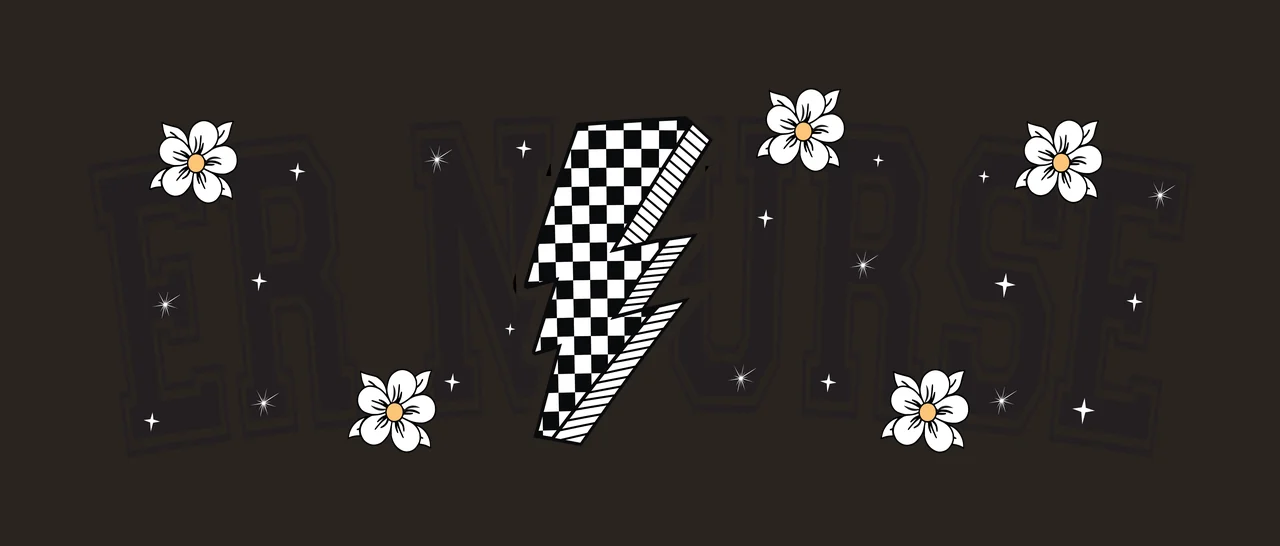 Er Nurse Text With Flowers lightning bolt block letters black contrast preview thumbnail
