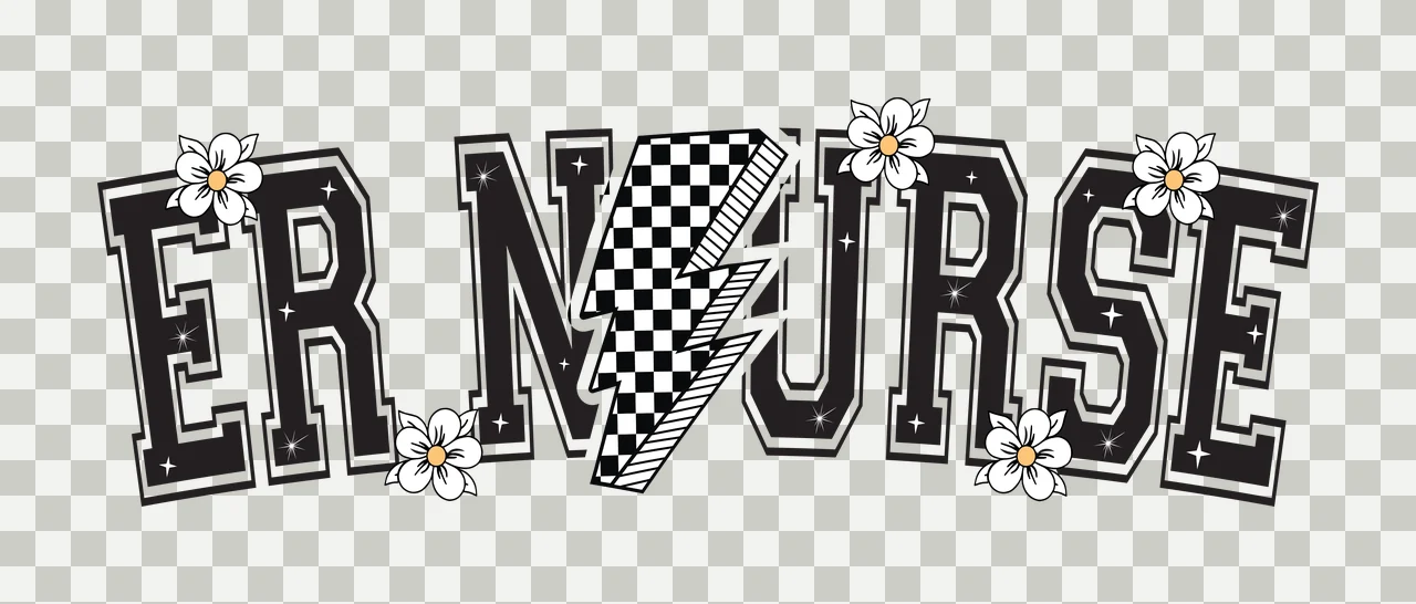 Er Nurse Text With Flowers lightning bolt block letters black transparency and detail preview thumbnail