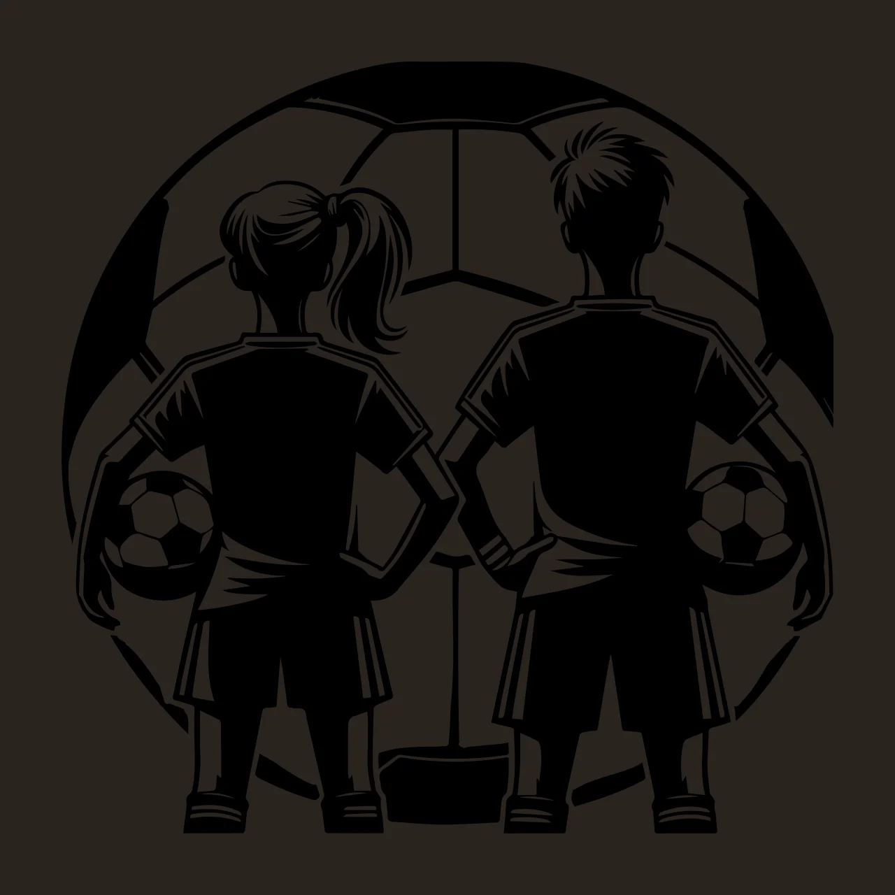 Soccer Ball Two Players Standing Behind silhouette black white contrast preview thumbnail