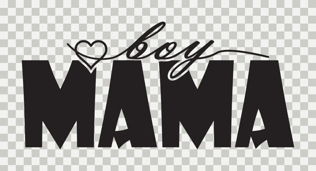 Boy Mama Black Text Reading With A Heart typography white plain transparency and detail preview thumbnail