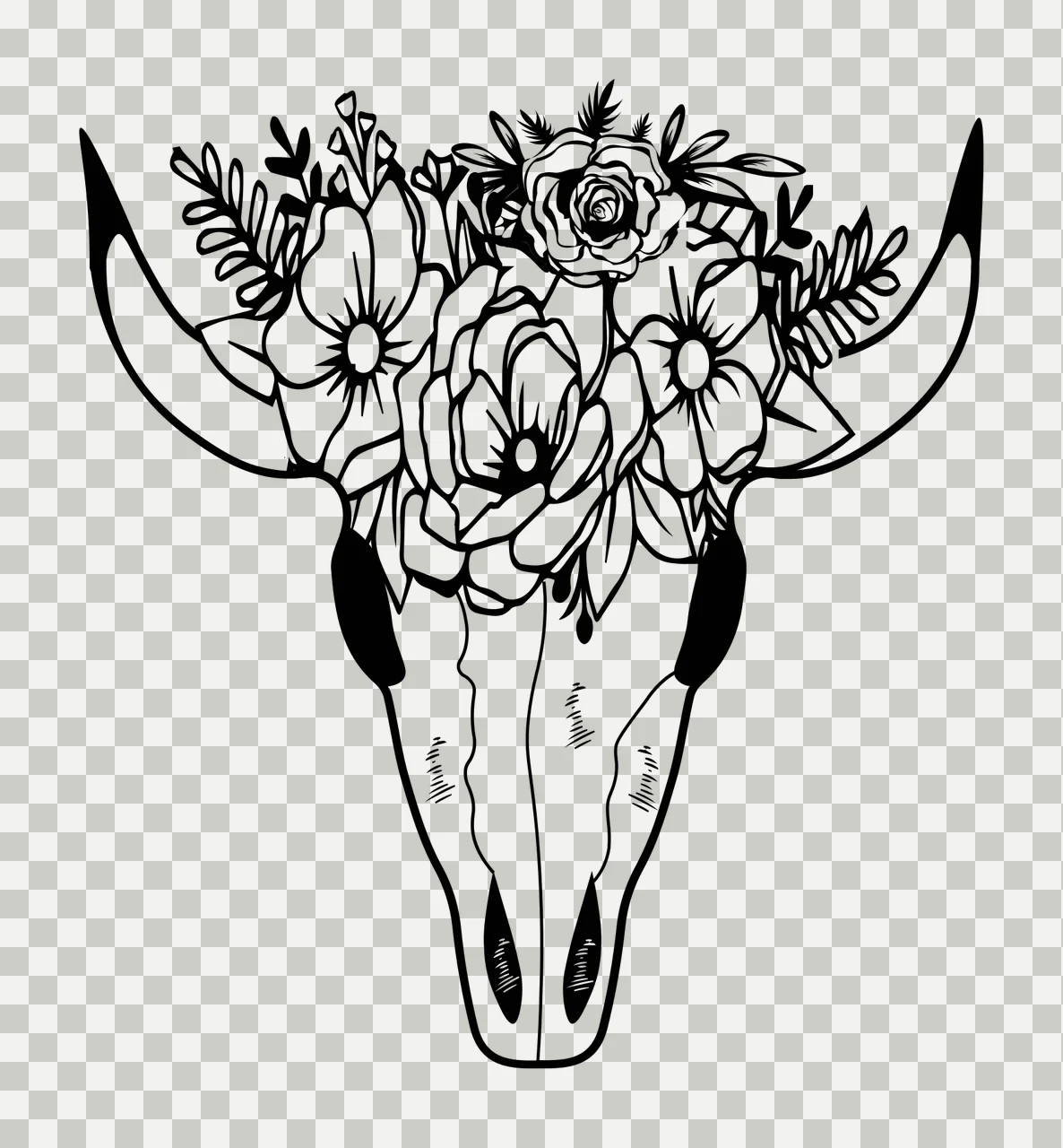 Can Glass Wrap Bull Skull With Flower Crown flowers leaves transparency and detail preview thumbnail