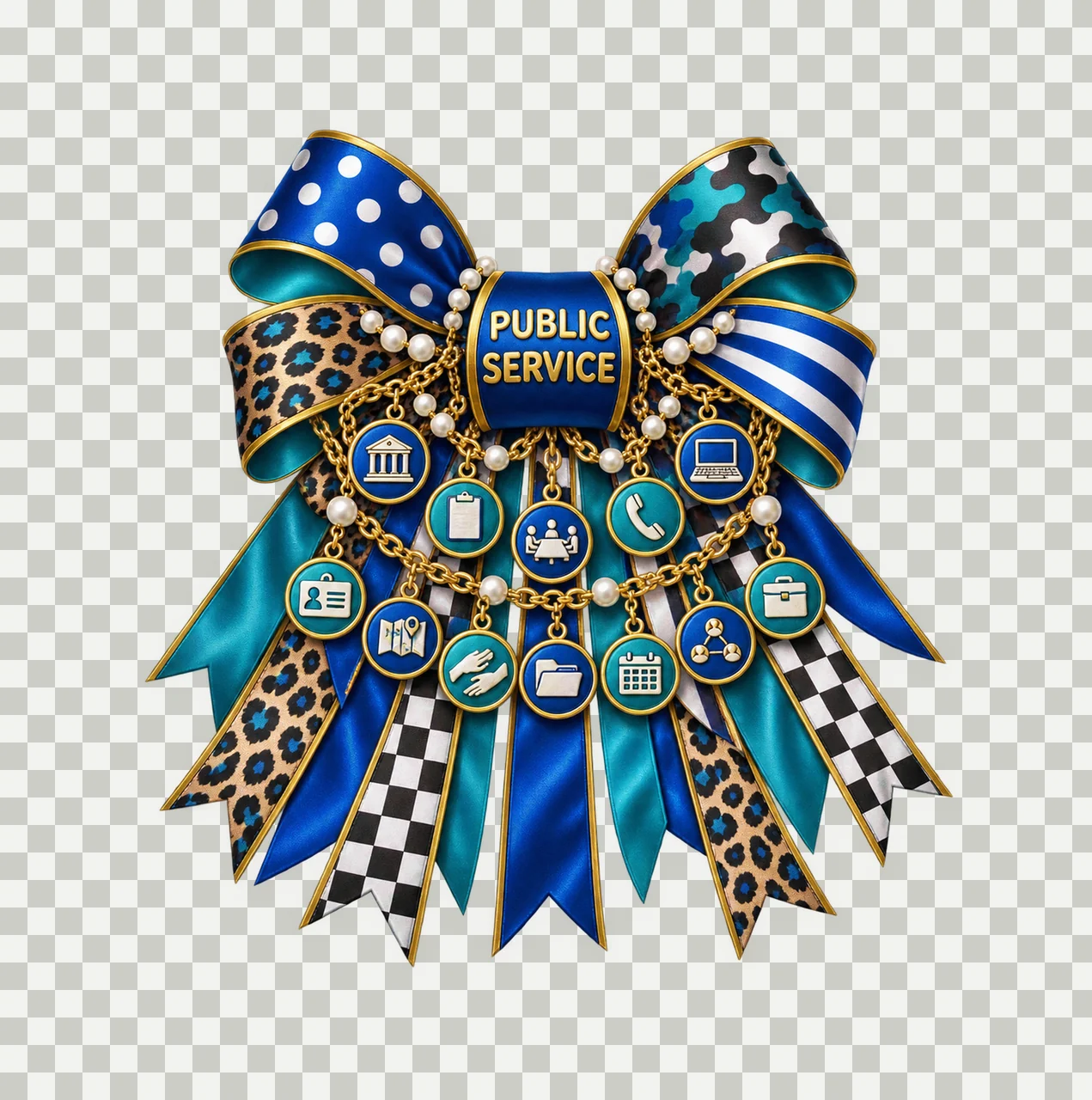 Public Service Professional Bow Charm PNG, Gold Chain Charms, Transparent Sublimation Design, Digital Download transparency and detail preview thumbnail