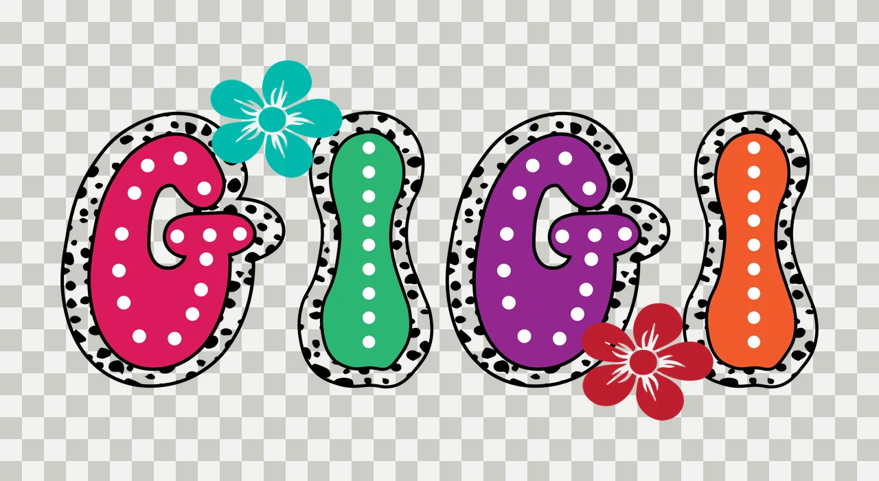 Gigi Text With Patterned Floral Font Displaying flowers black transparency and detail preview thumbnail