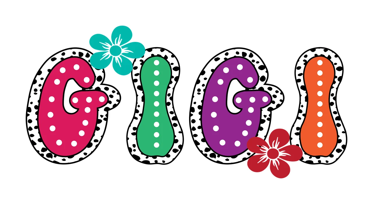 Gigi Text With Patterned Floral Font Displaying flowers black