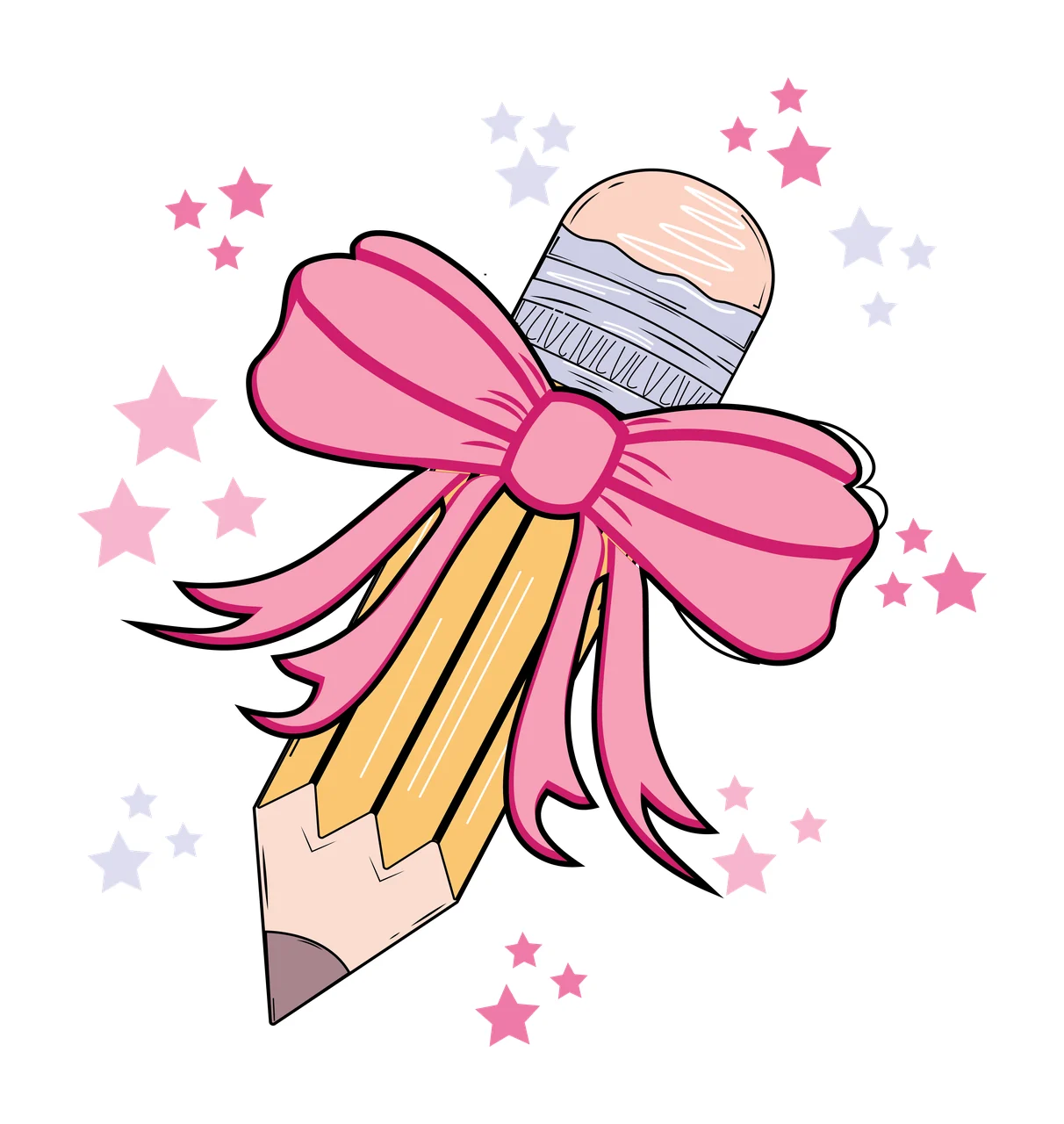 Ribbon Bow With Scattered Stars Graphic floating star minimalist