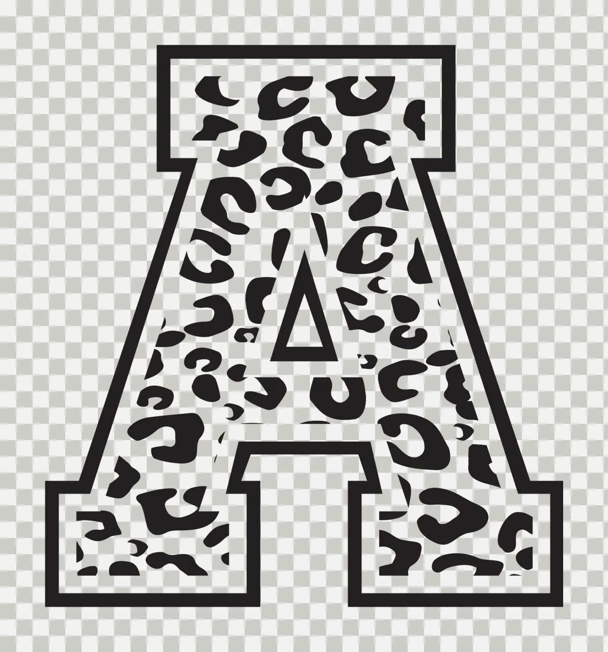 Black Varsity Half Font Leopard Character 36 print animal cheetah transparency and detail preview thumbnail