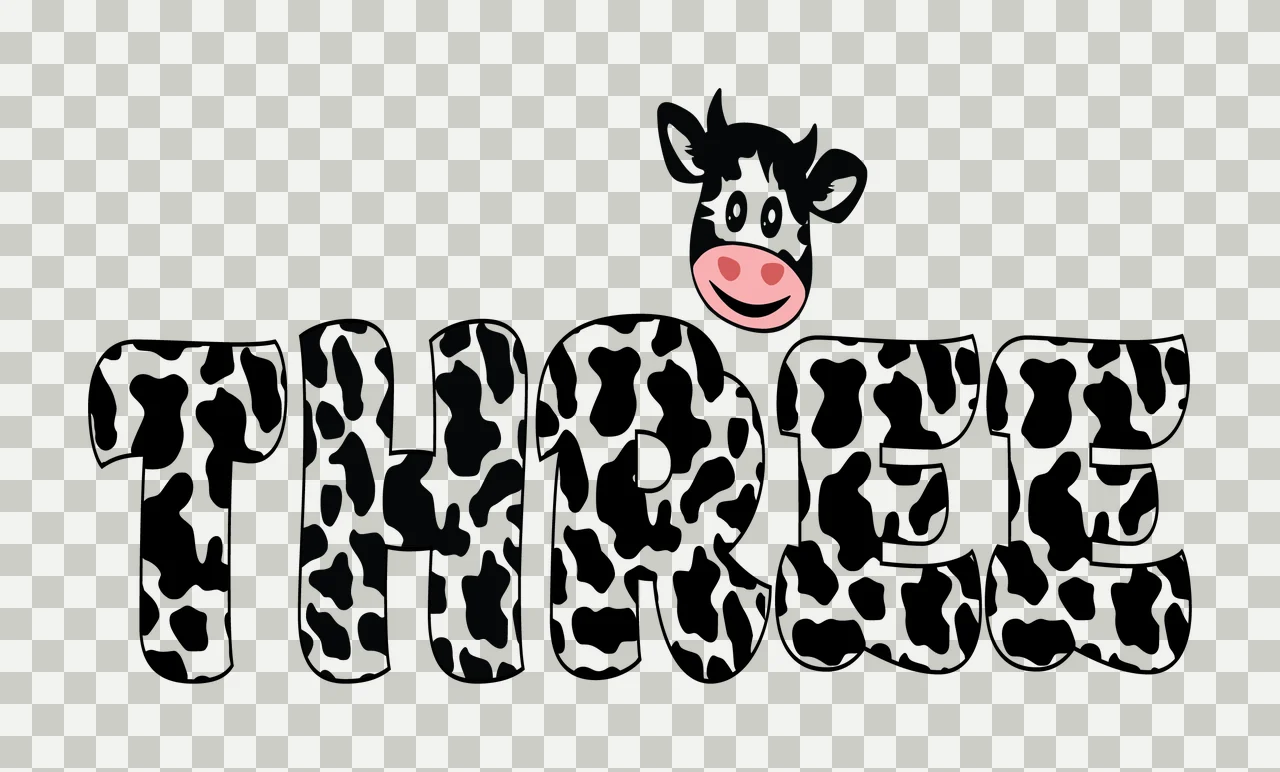 Cow Three Text With Print Pattern cartoon black white animal transparency and detail preview thumbnail