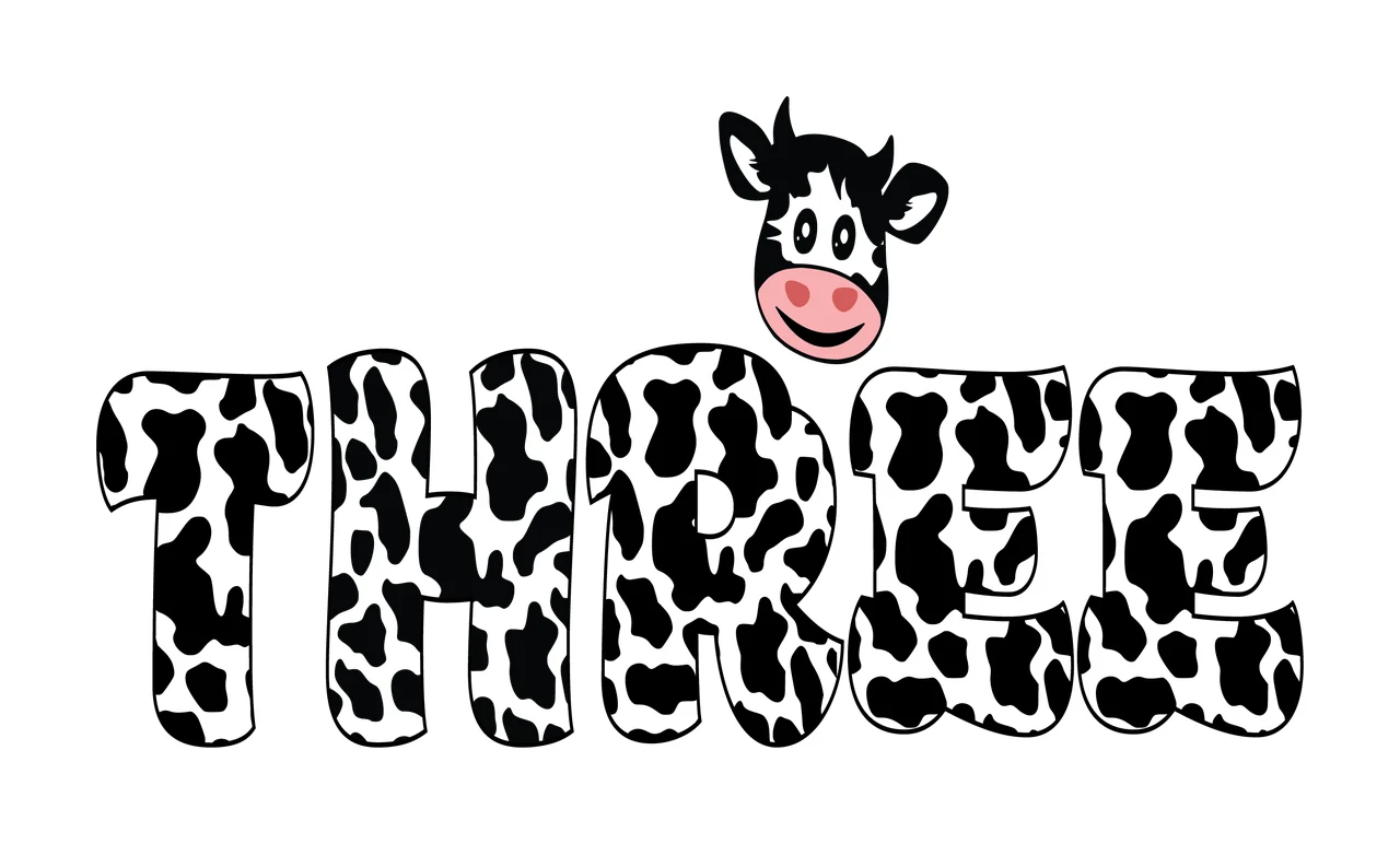 Cow Three Text With Print Pattern cartoon black white animal