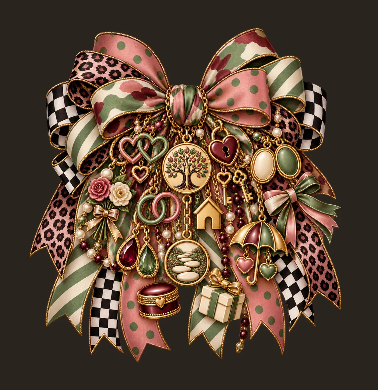 Stepmom Bow Charm PNG, Themed Gold Chain Charms, Coquette Ribbon Sublimation Design, Transparent Digital Download contrast preview thumbnail