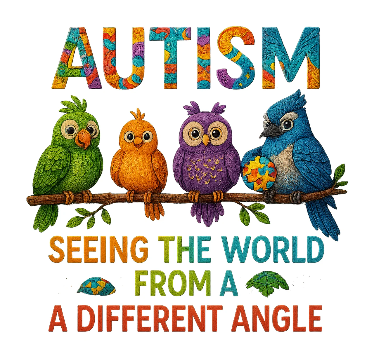 Autism Awareness Colorful Birds Design Sublimation Art