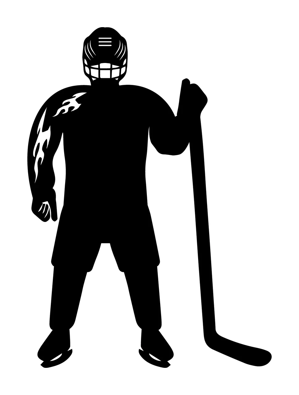 Hockey Player Standing With Stick And Helmet