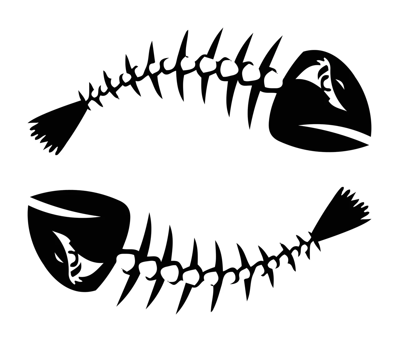 Bones Two Fish Skeletons Facing Opposite Directions curved