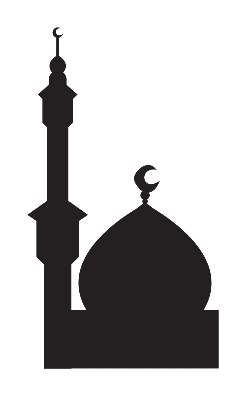 Black Mosque Silhouette With Crescent Moon Standing dome minaret