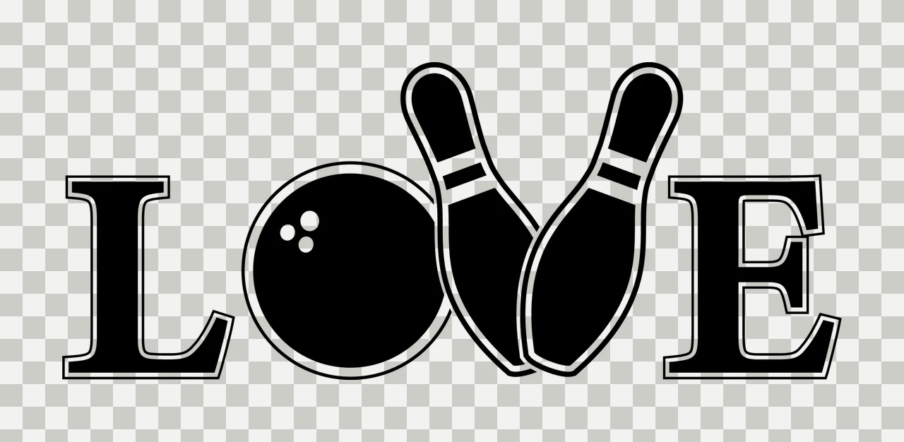 Bowling Love Text Graphic Featuring Black Ball and pins stationary transparency and detail preview thumbnail