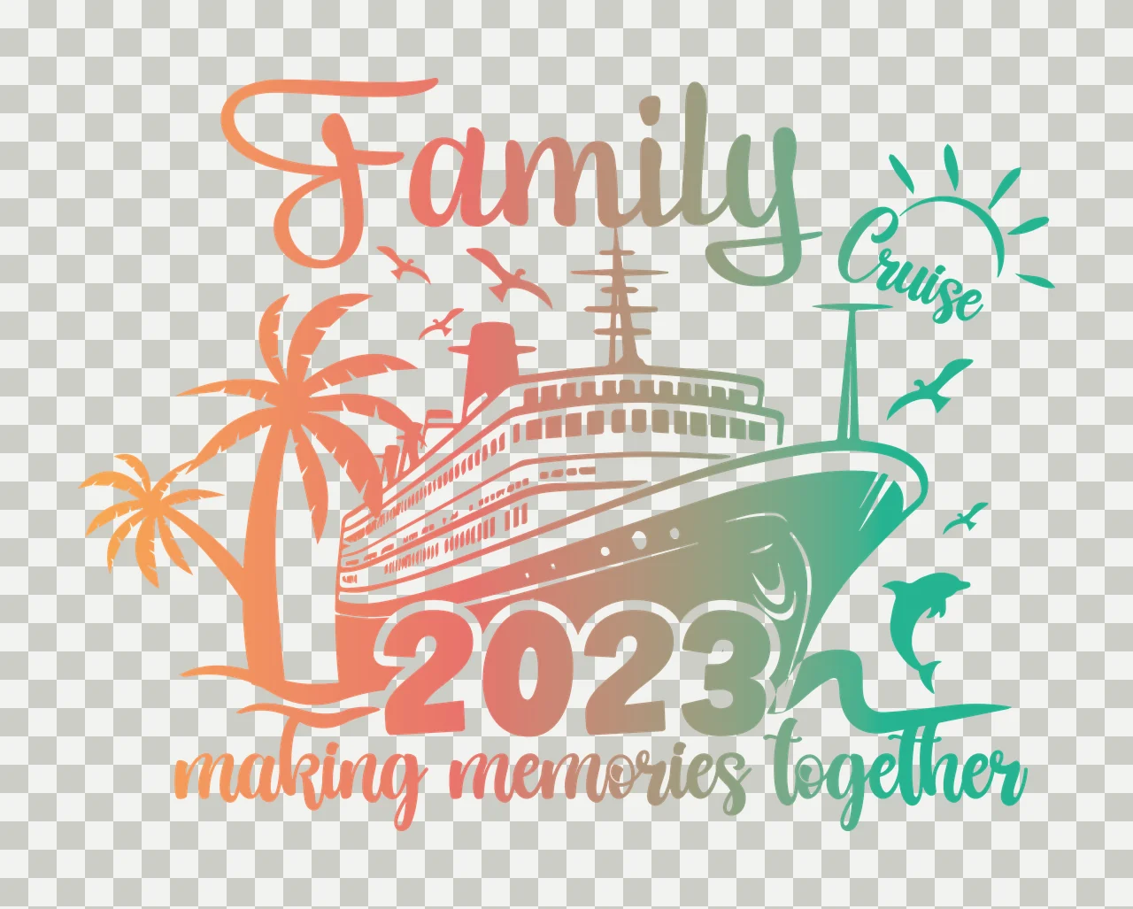 Ship Family With Palms sailing palm trees birds sun dolphin transparency and detail preview thumbnail