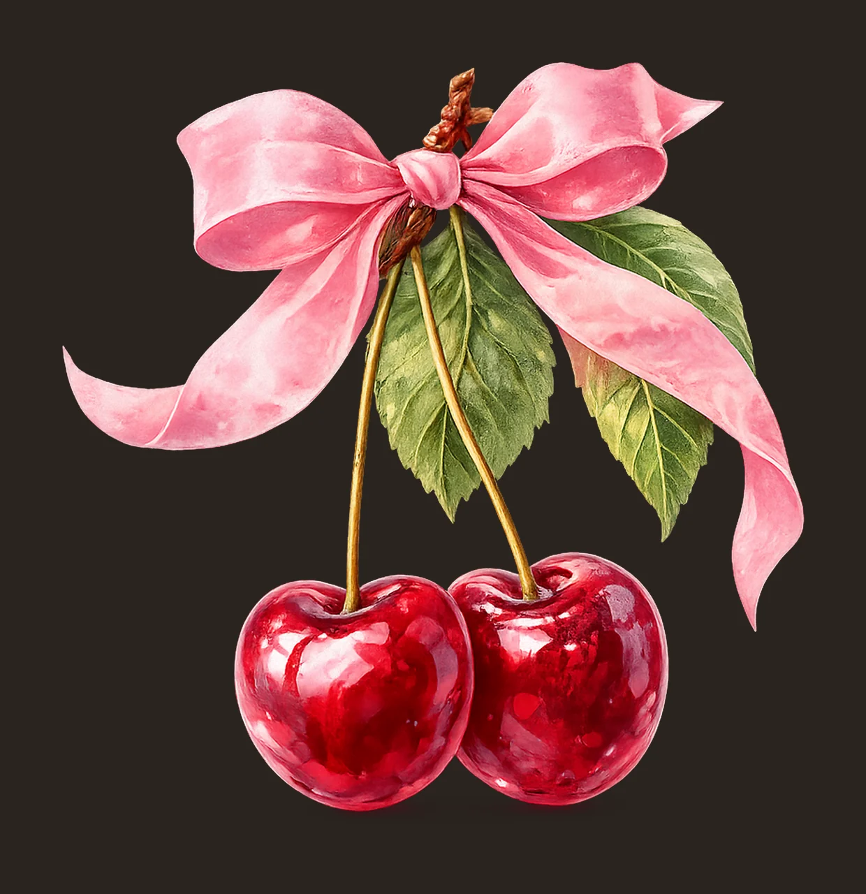 Cherry with Bow Coquette Watercolor Design Cute Cherry contrast preview thumbnail