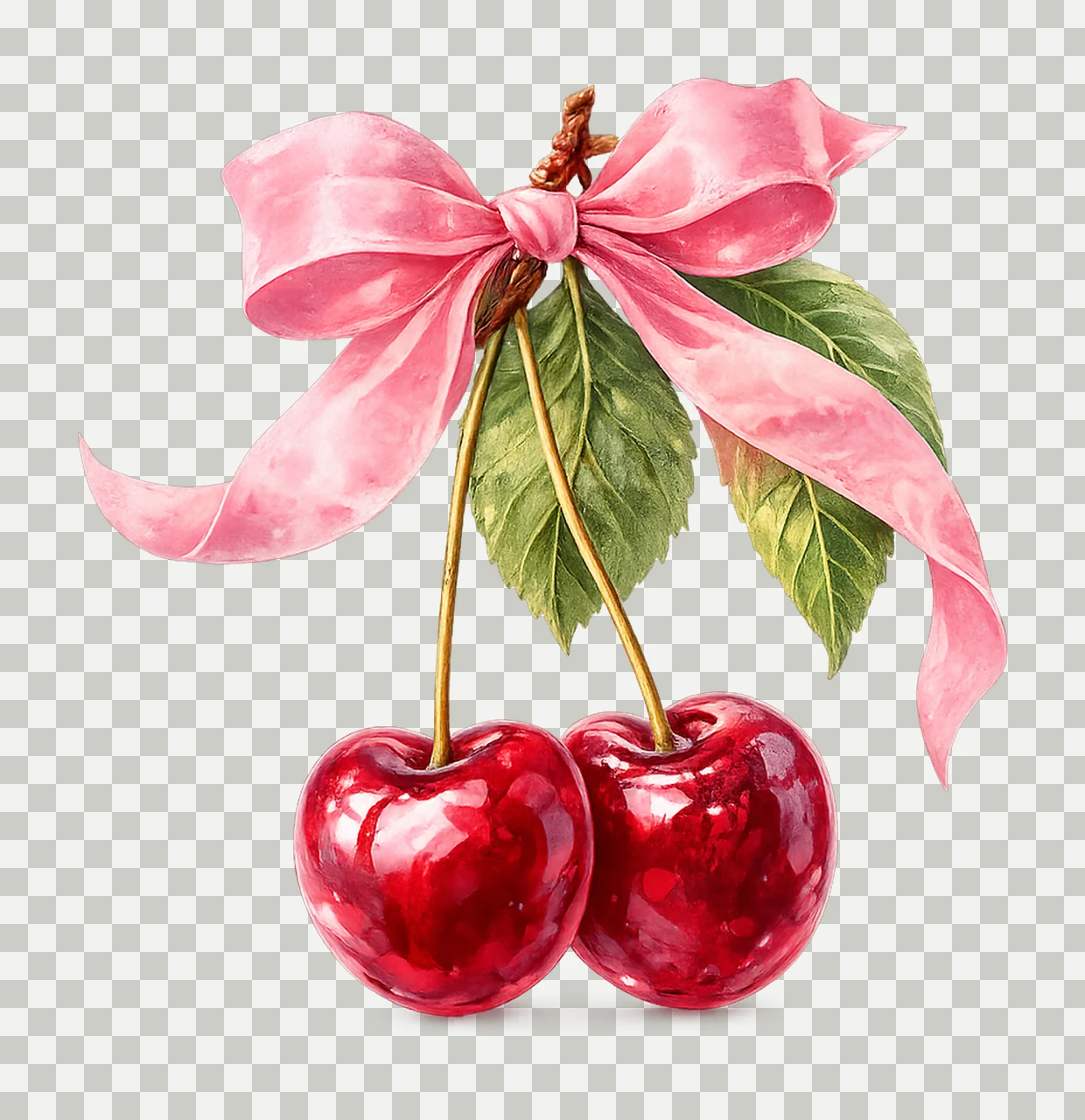 Cherry with Bow Coquette Watercolor Design Cute Cherry transparency and detail preview thumbnail