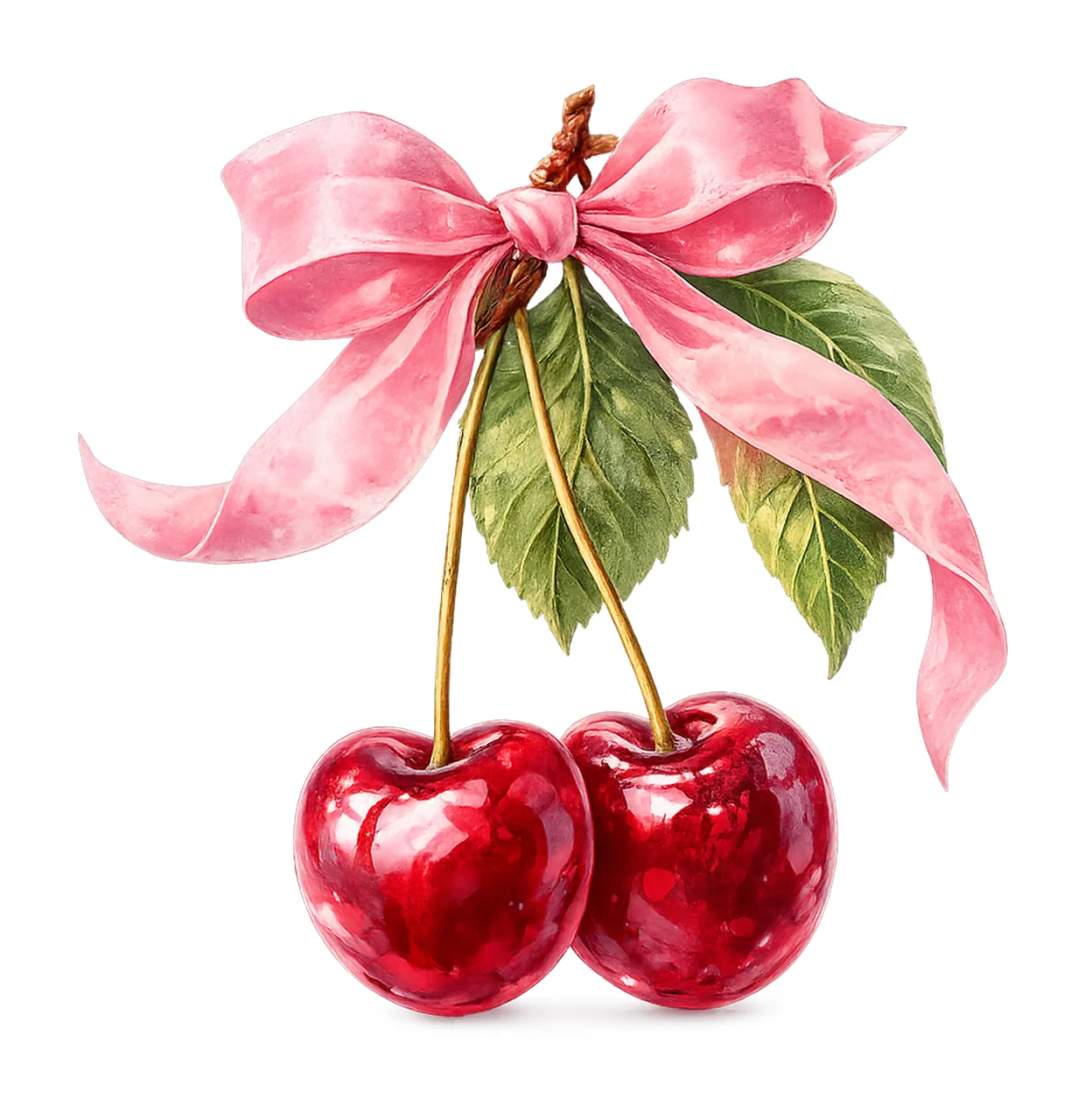 Cherry with Bow Coquette Watercolor Design Cute Cherry