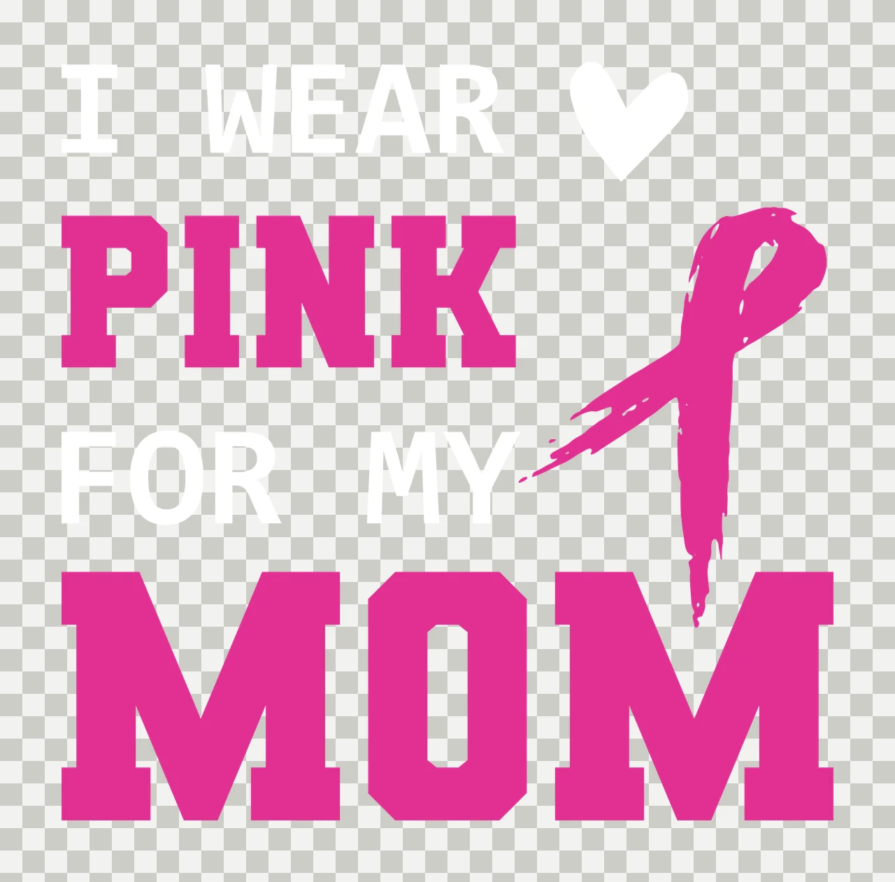 PINK MOM breast cancer awareness Design with varsity block letters and textured awareness ribbon in magenta pink and white transparency and detail preview thumbnail