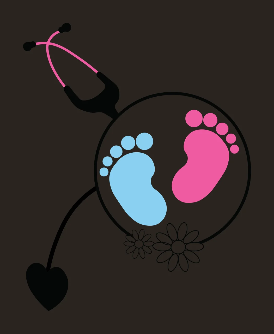 Baby Stethoscope Circling Footprints Design flowers heart black contrast preview thumbnail