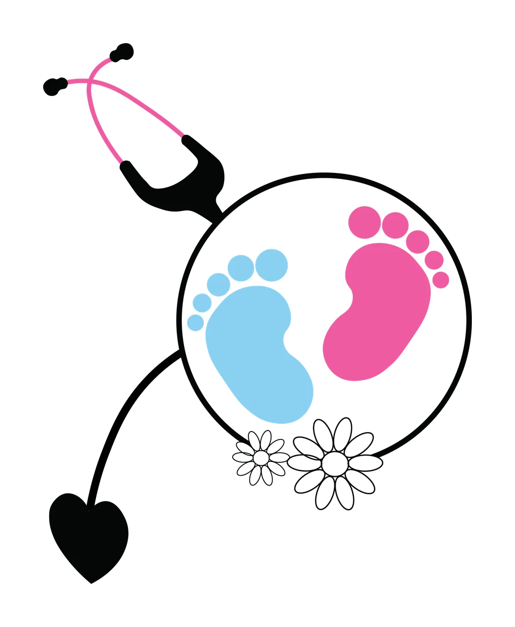 Baby Stethoscope Circling Footprints Design flowers heart black