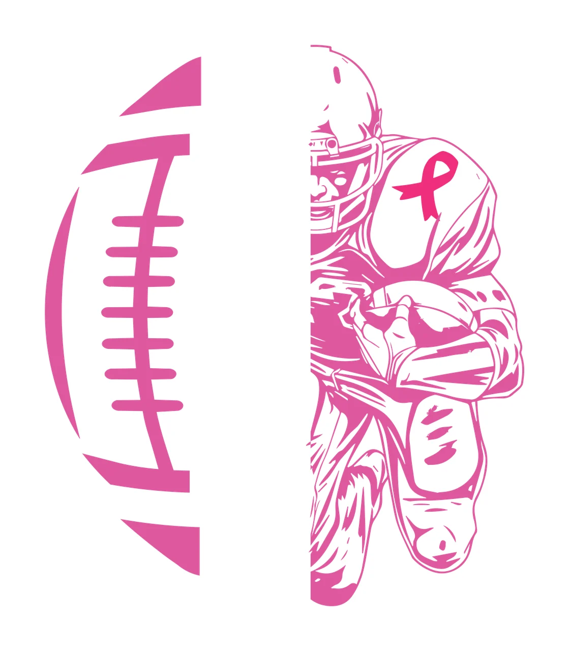 Football Player Split View With Ribbon helmet silhouette black