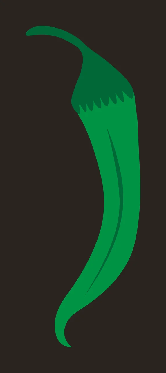 Green chili pepper Illustration with stem, calyx and curved pepper body in dark green and white contrast preview thumbnail
