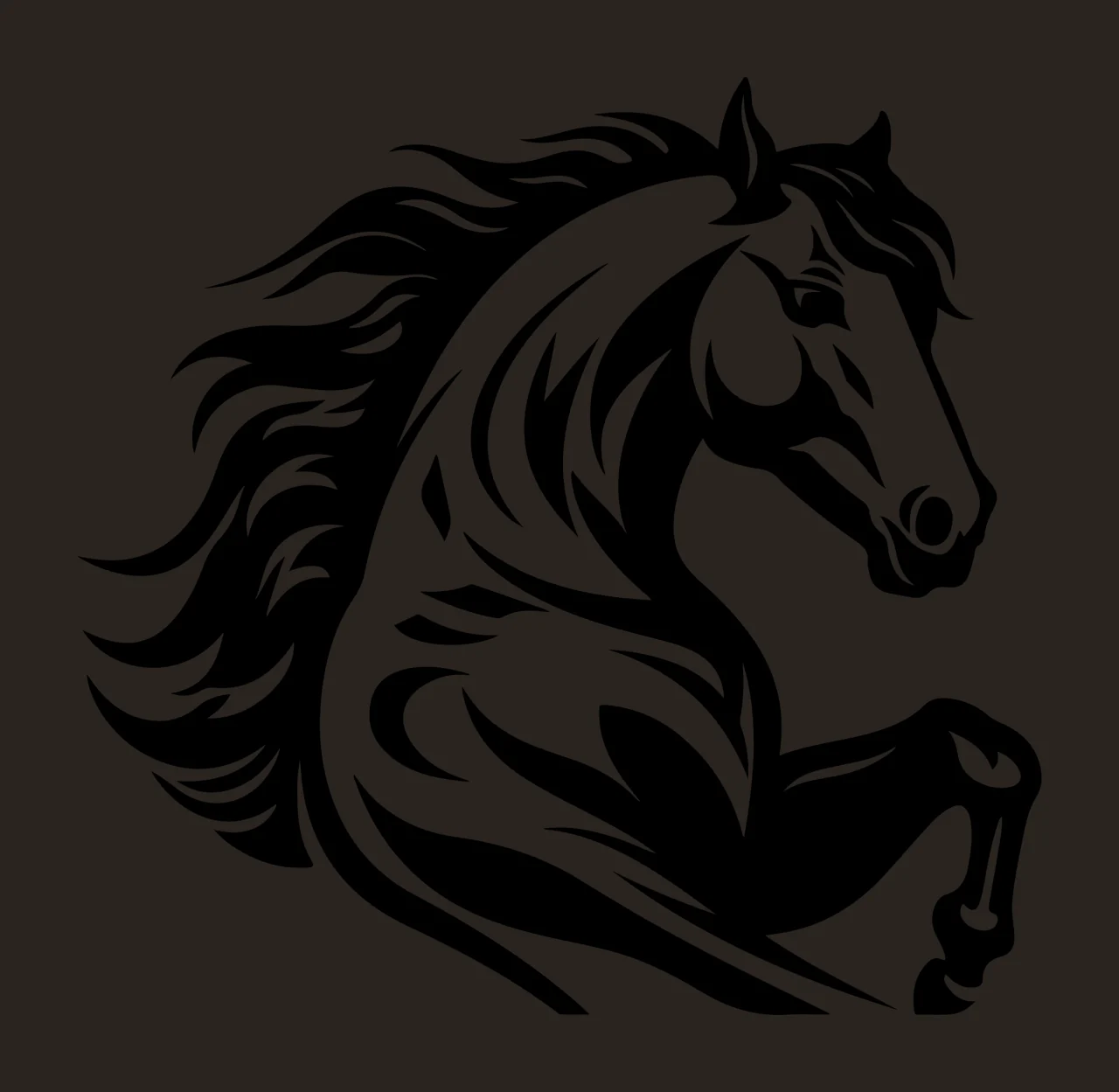 Horse Head Rearing Profile Silhouette mane leg black white contrast preview thumbnail