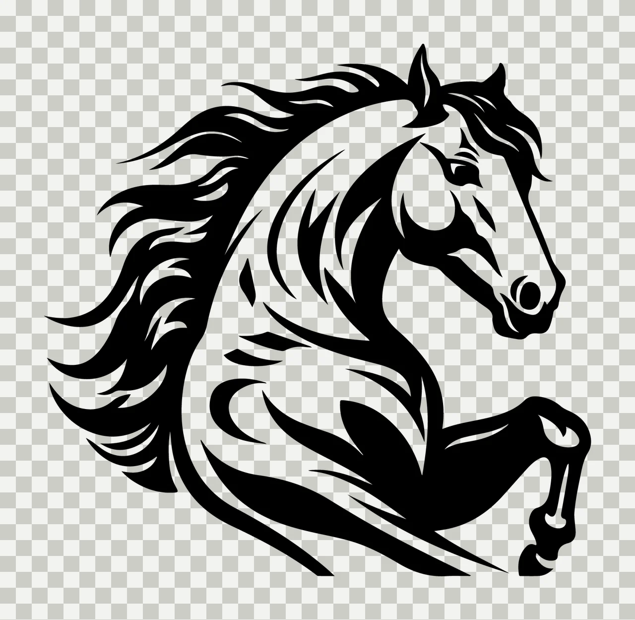 Horse Head Rearing Profile Silhouette mane leg black white transparency and detail preview thumbnail