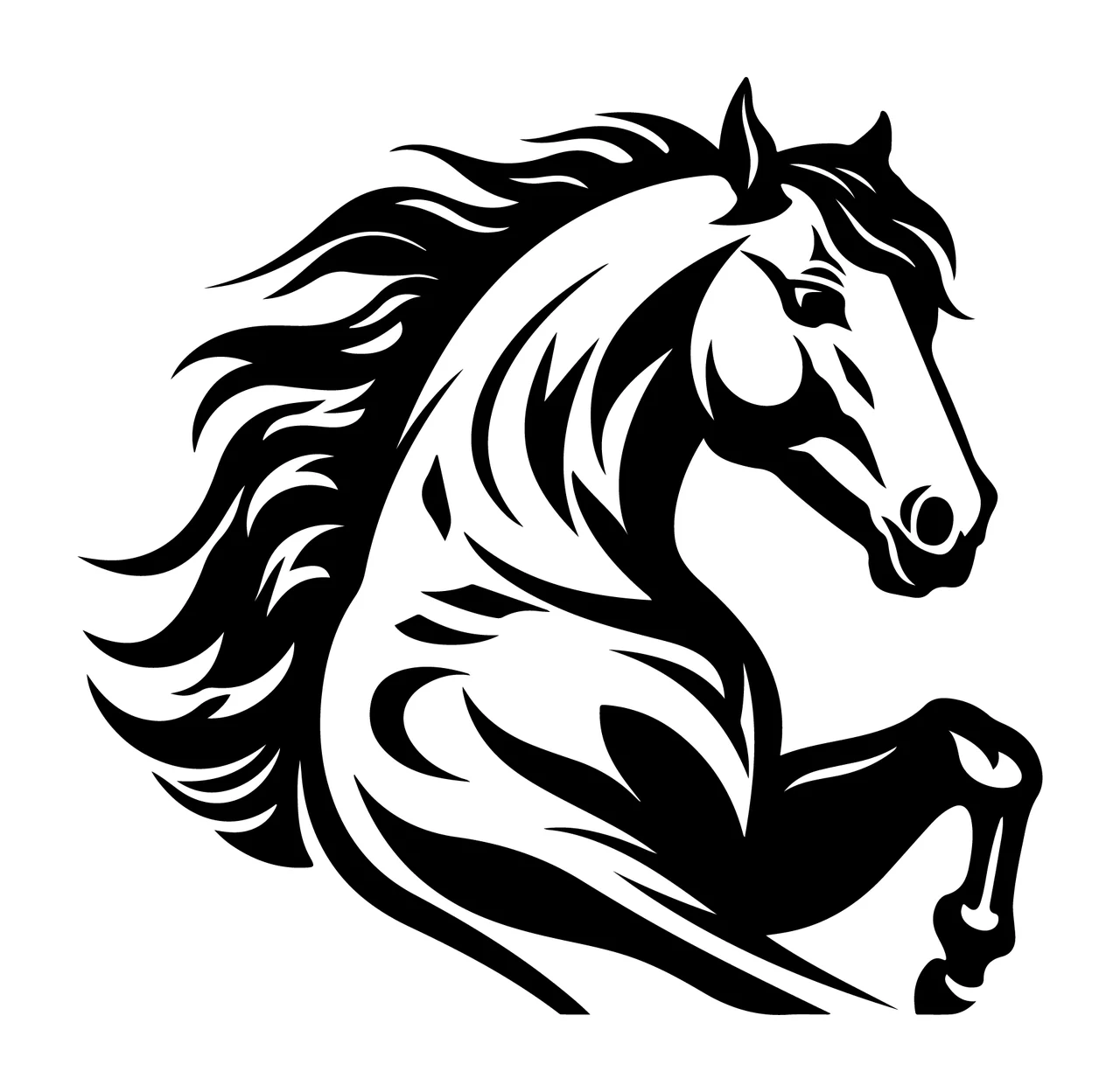 Horse Head Rearing Profile Silhouette mane leg black white