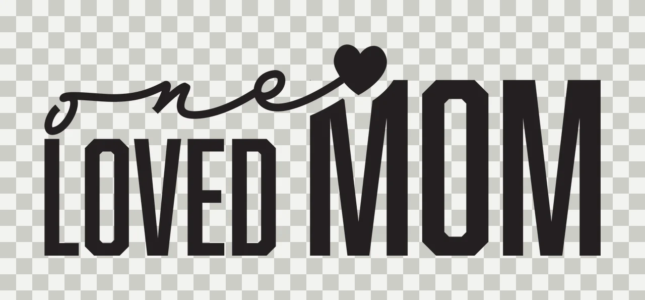 One LOVED MOM Typography Design with script text, block text and heart icon in black and white transparency and detail preview thumbnail
