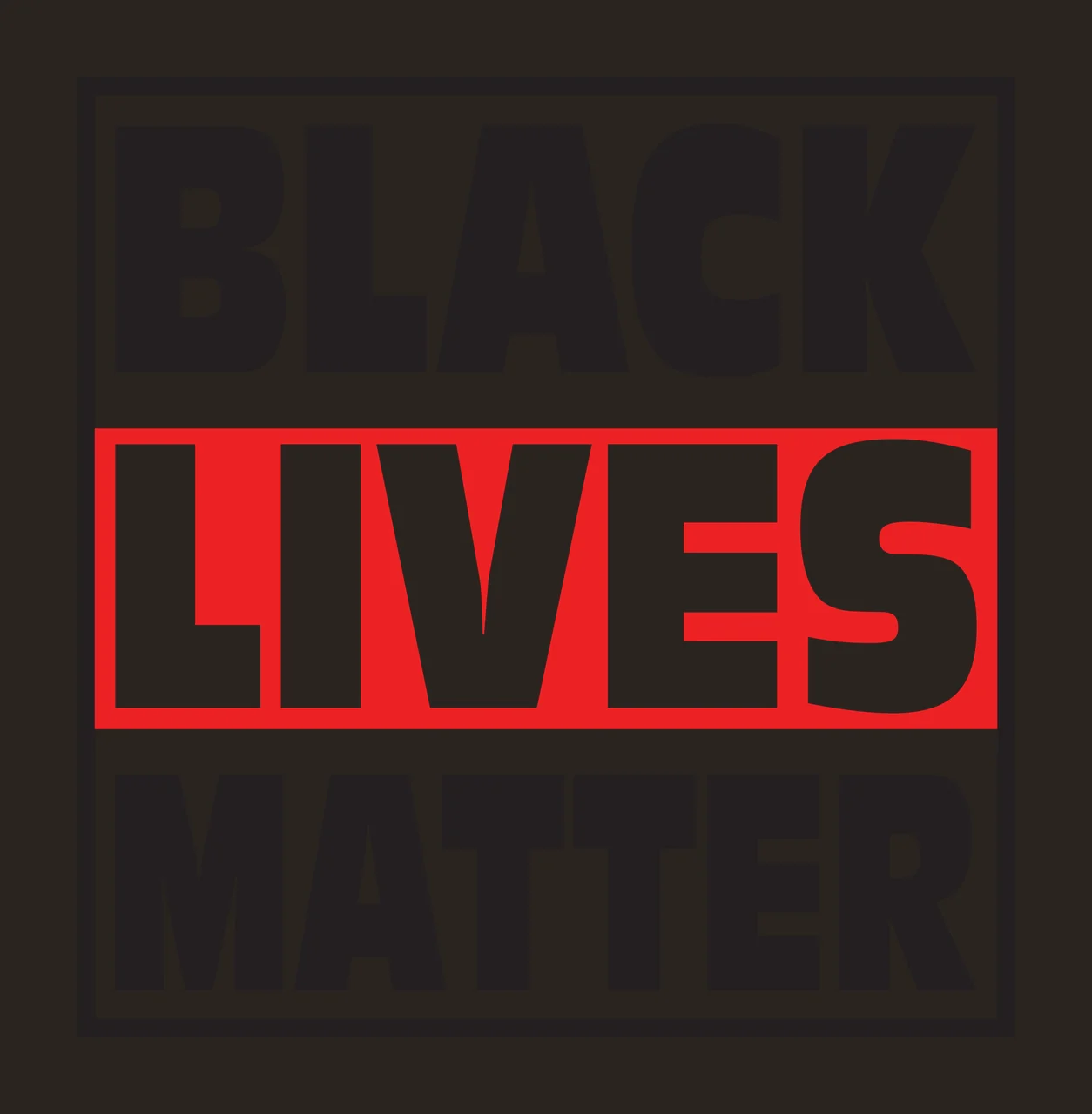 BLACK LIVES MATTER Typography Design with bold sans-serif lettering, red horizontal banner, black square border and three line text layout in white contrast preview thumbnail