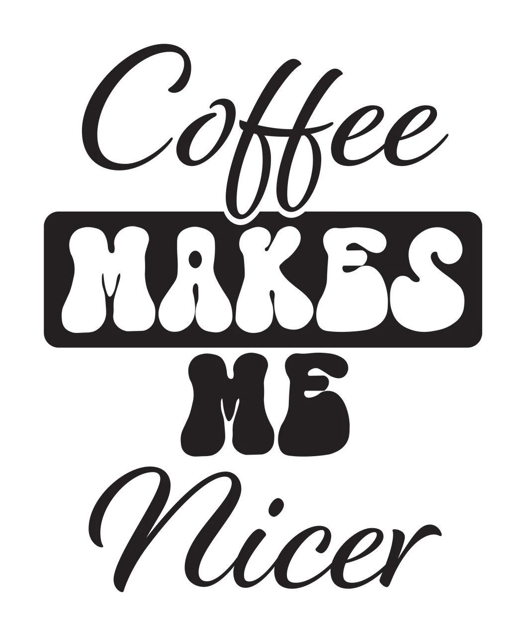 Coffee Makes Me Nicer Quote Graphic typography black white