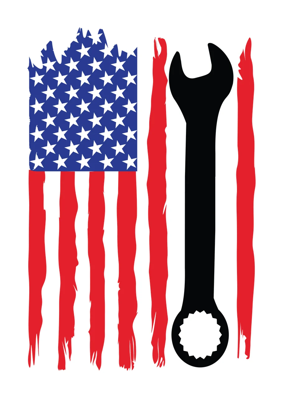 Flag A Vertical Wrench Silhouette Beside Distressed Variation