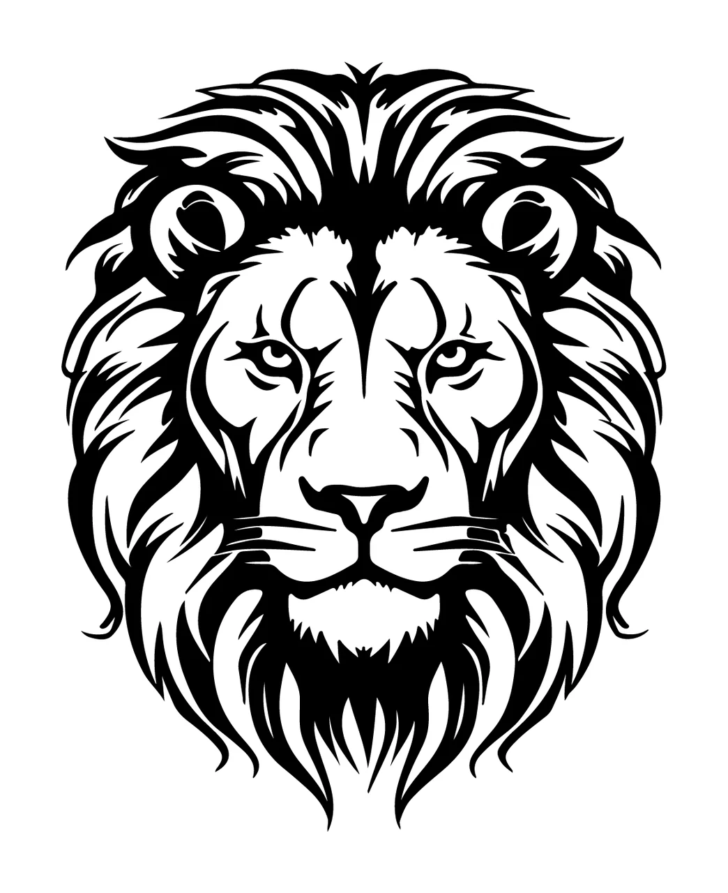 Lion Head Front View facing silhouette black white plain animal