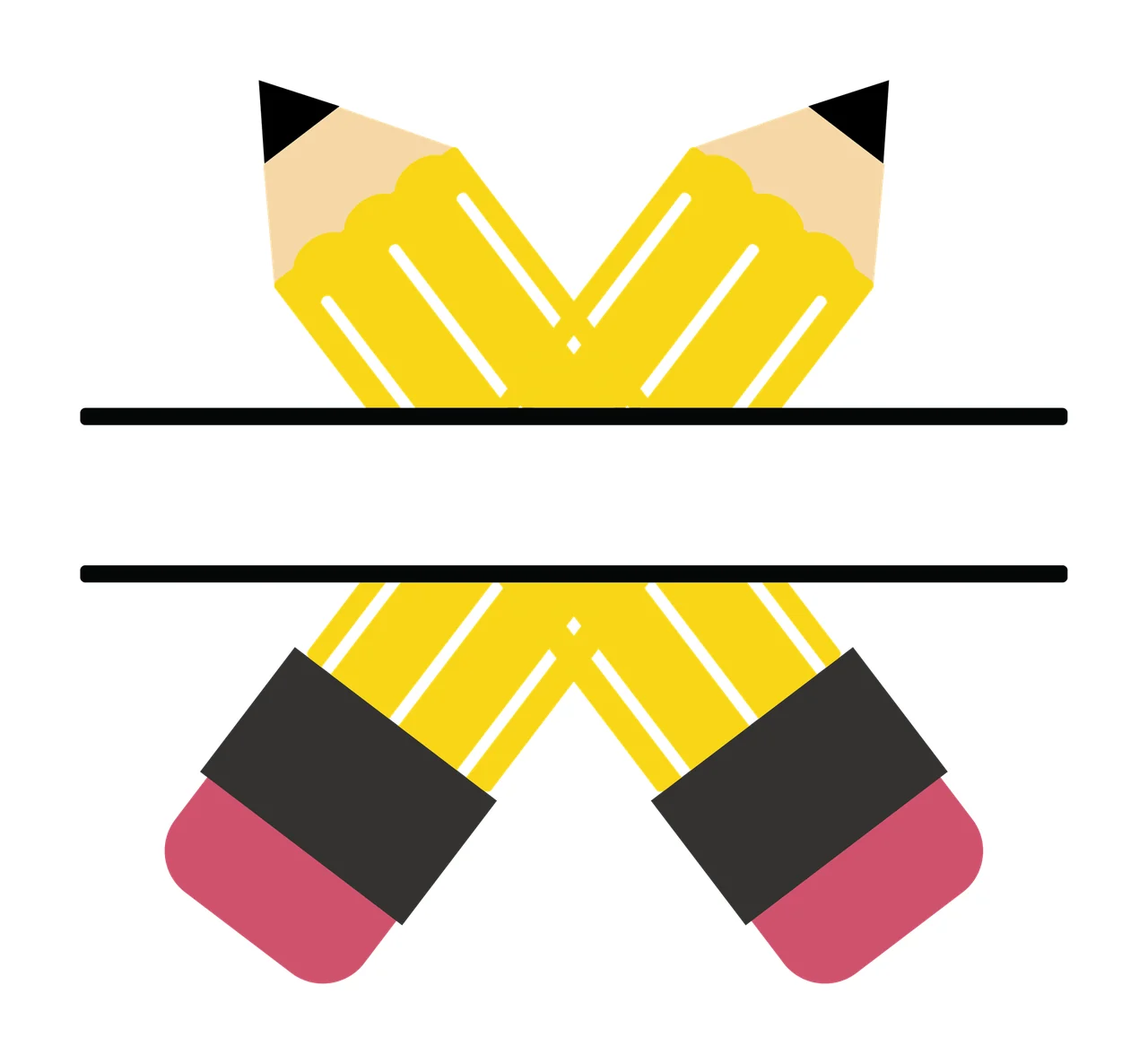 Pencils With Two And Split Bar erasers crossed monogram