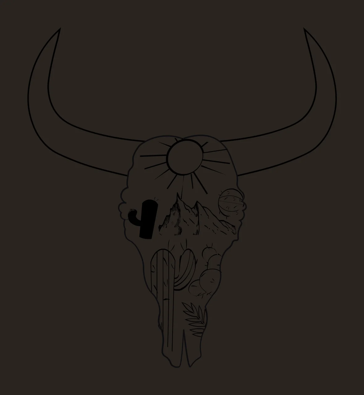 Can Glass Wrap Bull Skull With Desert Scene cactus mountains contrast preview thumbnail