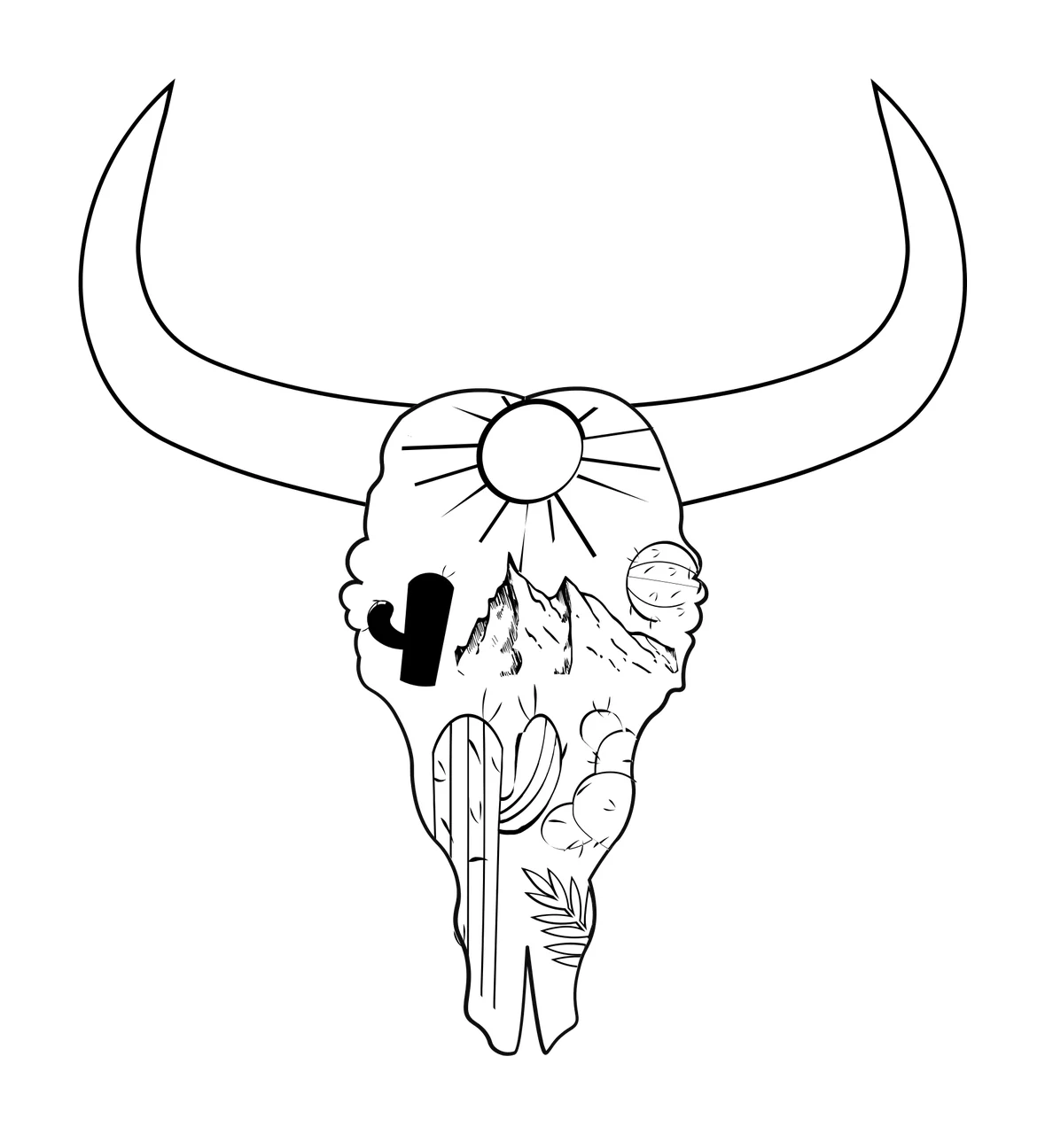 Can Glass Wrap Bull Skull With Desert Scene cactus mountains