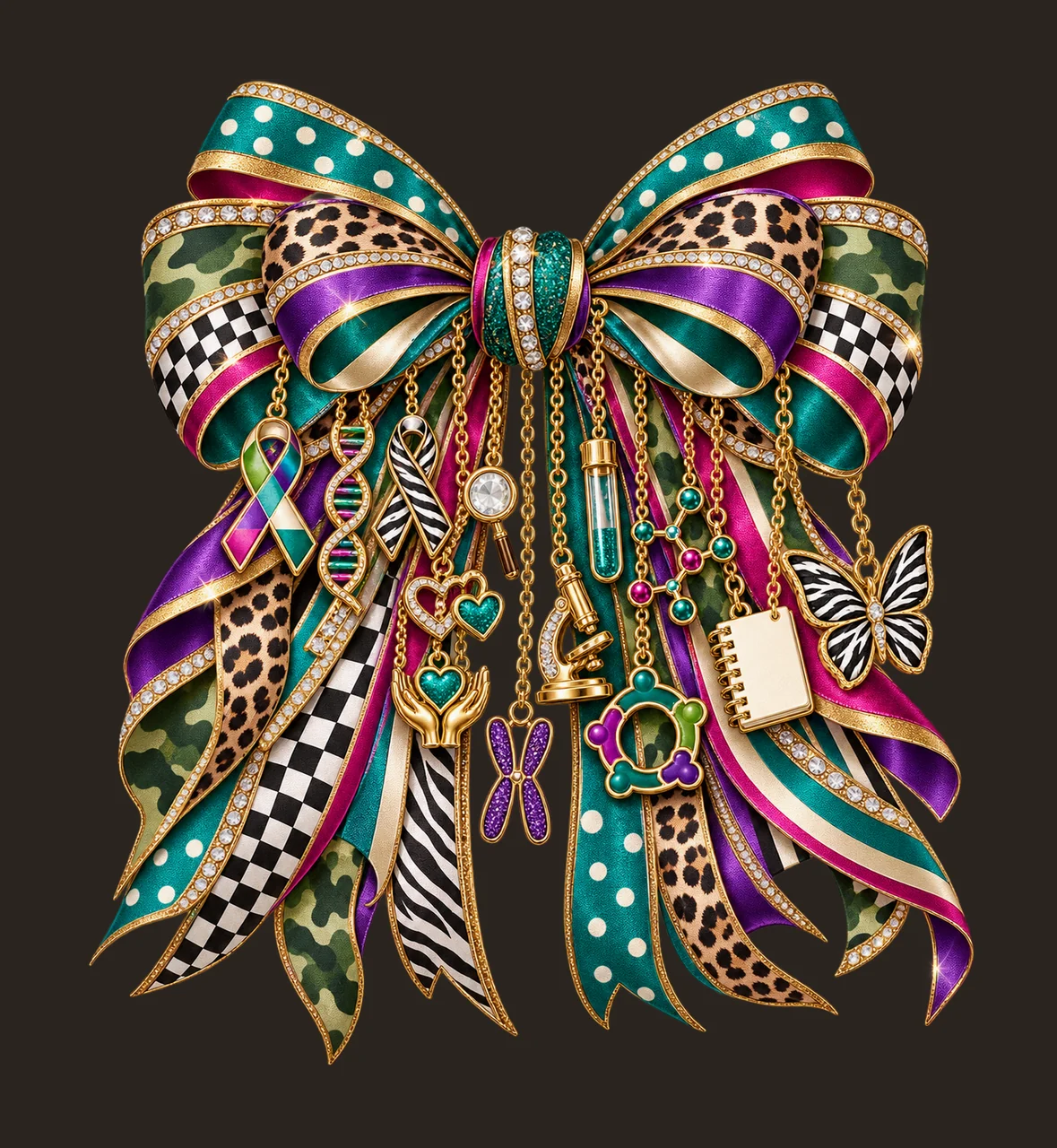 Rare Disease Awareness Bow Charm PNG, Themed Gold Chain Charms, Coquette Ribbon Sublimation Design, Transparent Digital Download contrast preview thumbnail