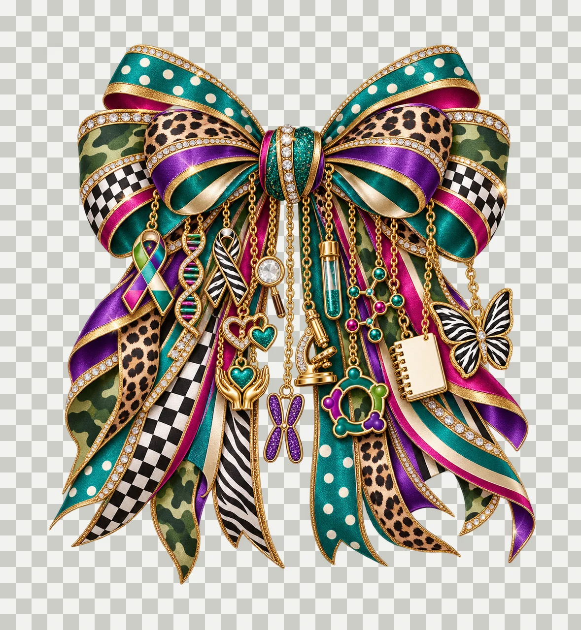 Rare Disease Awareness Bow Charm PNG, Themed Gold Chain Charms, Coquette Ribbon Sublimation Design, Transparent Digital Download transparency and detail preview thumbnail