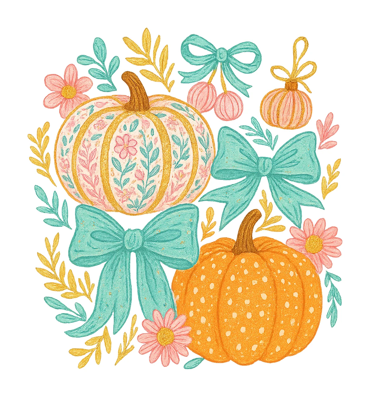 Colorful floral pumpkin bow Girly Autumn Fall Design