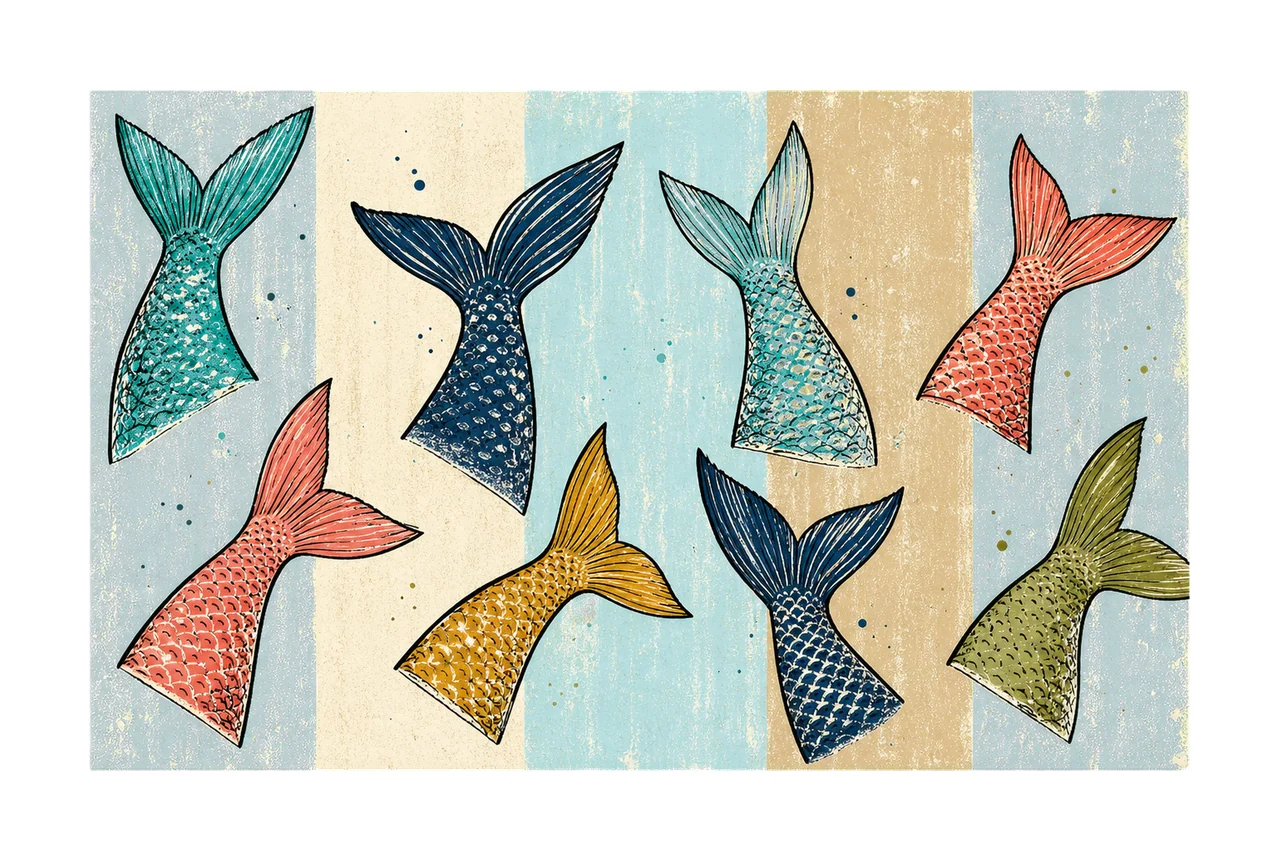 Fish Tail Pattern Coastal Stripe Design Fishing Variation A