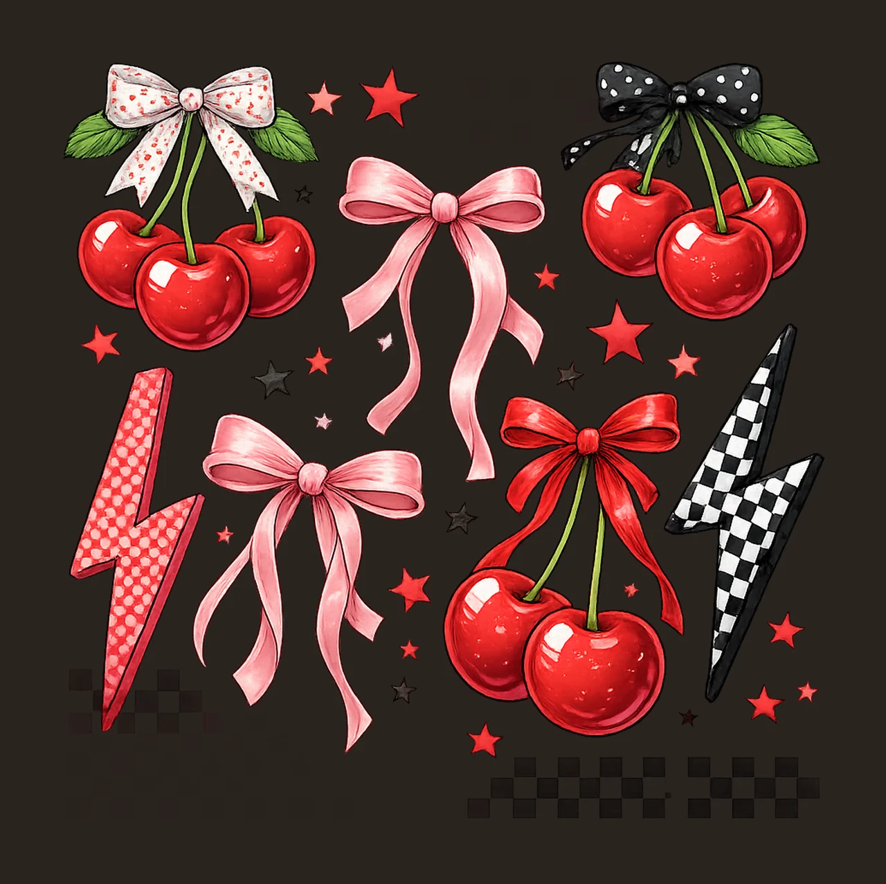 Retro cherries Trendy cherry design Heat transfer art Ready contrast preview thumbnail