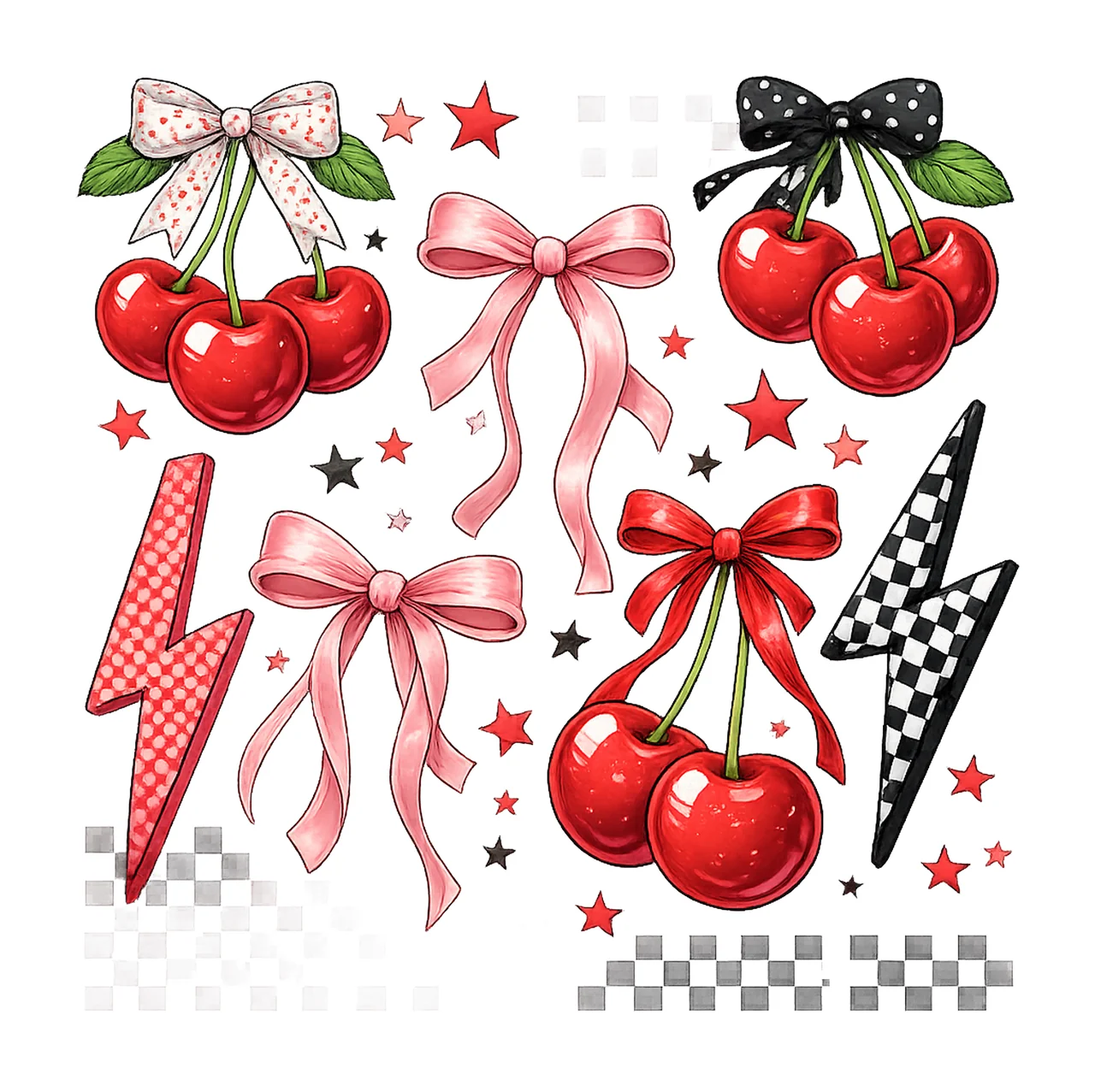 Retro cherries Trendy cherry design Heat transfer art Ready