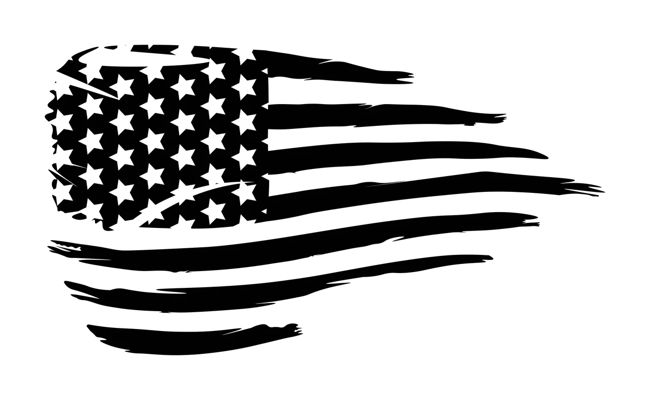 Black Flag Distressed American Horizontal Silhouette Waving